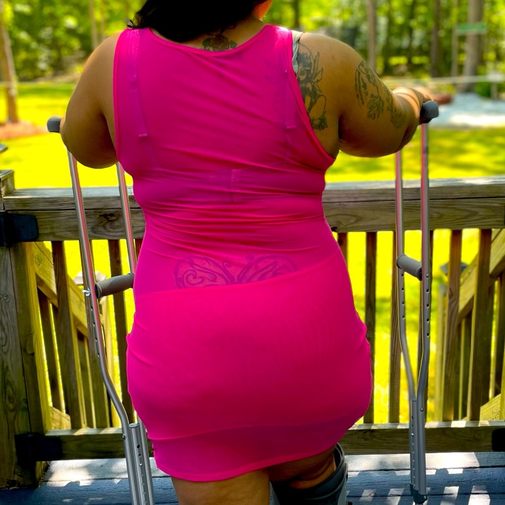 Hot Pink Mesh Bodycon Dress